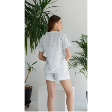 Піжама жіноча муслінова шорти та сорочка, XL, Сіро-блакитна