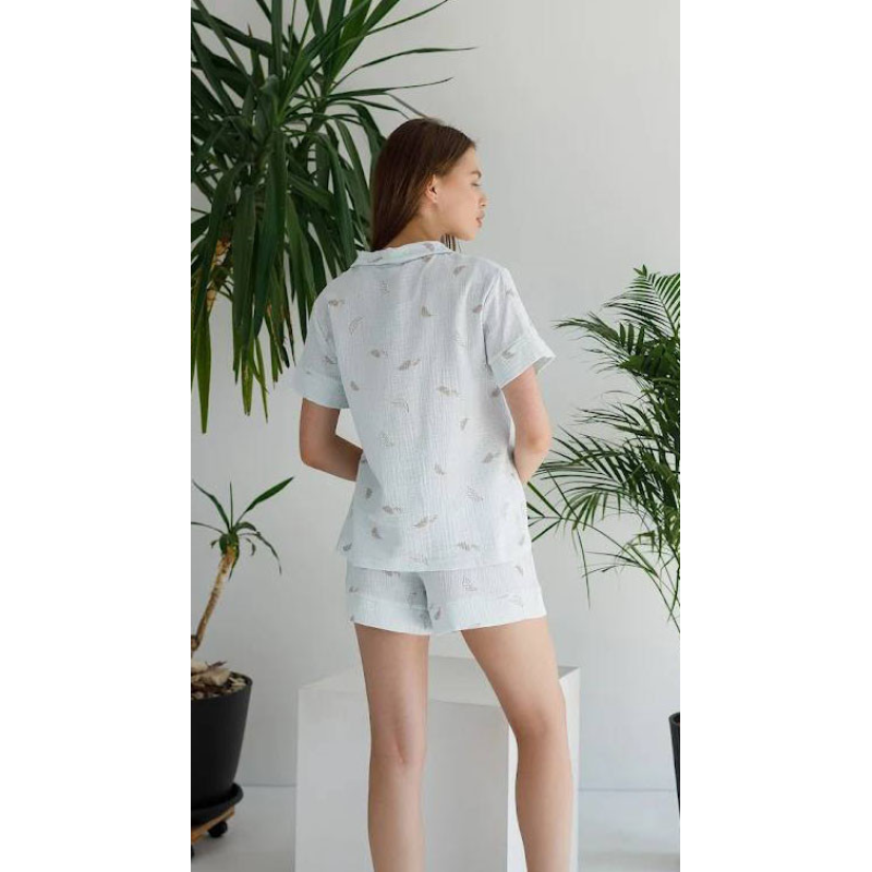 Піжама жіноча муслінова шорти та сорочка, XL, Сіро-блакитна