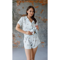 Піжама жіноча муслінова шорти та сорочка, XL, Ананас, Блакитний
