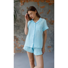 Піжама жіноча муслінова шорти та сорочка, S, Лазурний