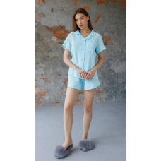 Піжама жіноча муслінова шорти та сорочка, М, Лазурний