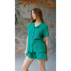 Жіночий літній костюм шорти та сорочка,  L, Зелений