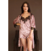 Жіночий домашній костюм майка + штани + шорти з халатиком із мармурового велюру. Пудра, S