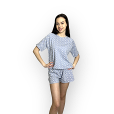 Піжама з шортами жіноча Білі серця, Світло-сірий, L/XL