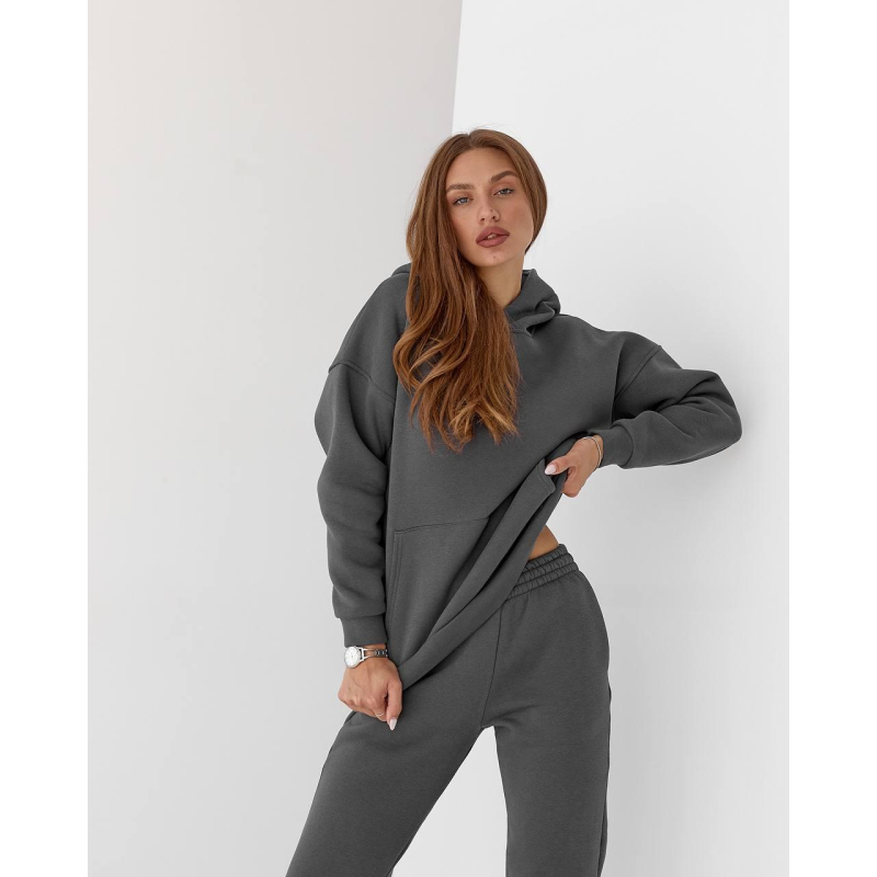Жіночий спортивний теплий костюм оверсайз графіт, M Жіночий спортивний теплий костюм оверсайз графіт, M
