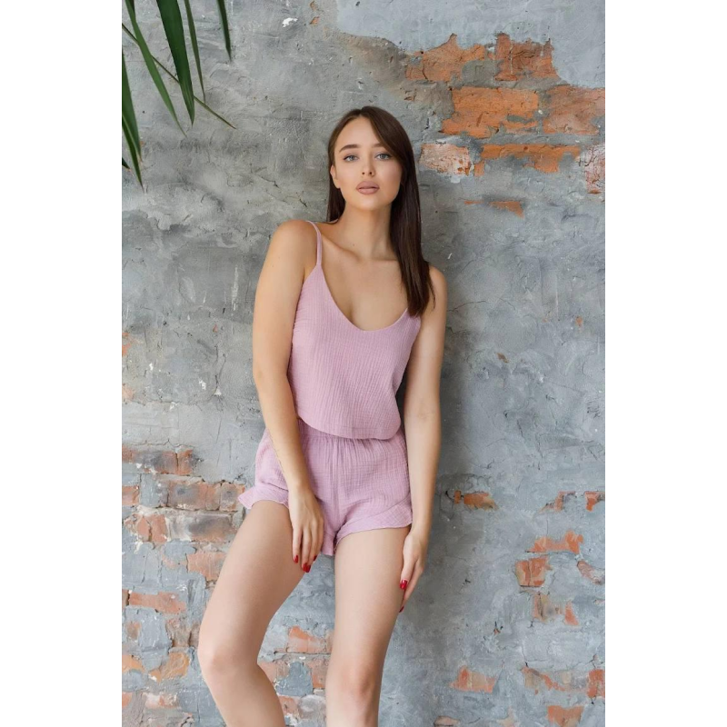 Жіноча чарівна піжама з мусліну майка з шортами M, Темно-рожевий Жіноча чарівна піжама з мусліну майка з шортами M, Темно-рожевий