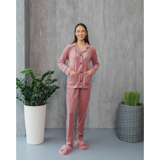 Костюм з плюшевого велюру на ґудзиках із двома кишенями. XL, Рожева пудра