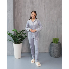 Костюм з плюшевого велюру на ґудзиках із двома кишенями.  S, Срібло