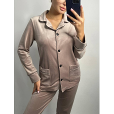 Костюм з плюшевого велюру на ґудзиках із двома кишенями. M, Мокко