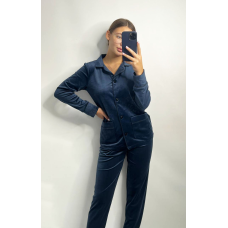 Костюм з плюшевого велюру на ґудзиках із двома кишенями. L, Синій