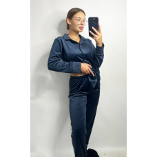 Костюм з плюшевого велюру на ґудзиках із двома кишенями. XXL, Синій