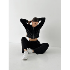 Жіночий велюровий спортивний костюм, XS-S, Чорний
