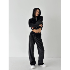 Жіночий велюровий спортивний костюм, M-L, Чорний