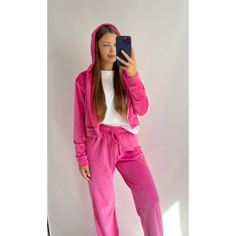 Жіночий велюровий спортивний костюм, XS-S, Малиновий