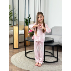 Дитяча піжамка із сатину, Рожевий, смужка, 122-128