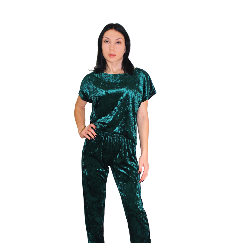 Жіночий домашній костюм, футболка + штани з мармурового велюру Зелений, XL