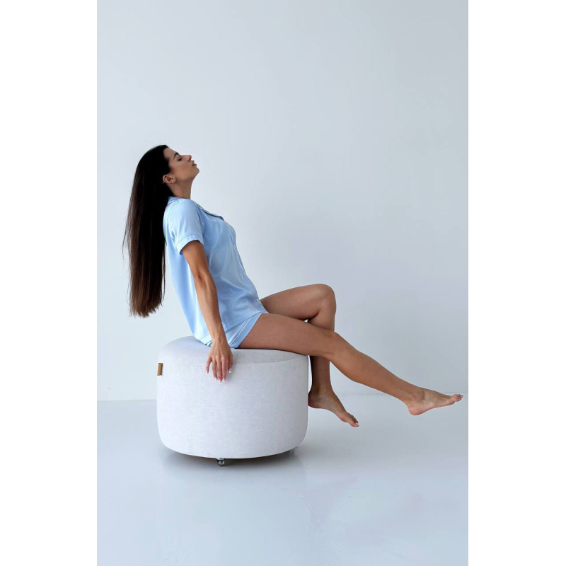 Шовкова піжама з шортами та сорочкою Блакитний,М