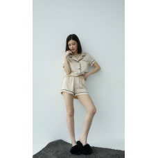 Піжама жіноча з шортами шовк Молочний ч/к, L