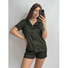 Піжама шовкова з шортами Хакі ч/к, XXL