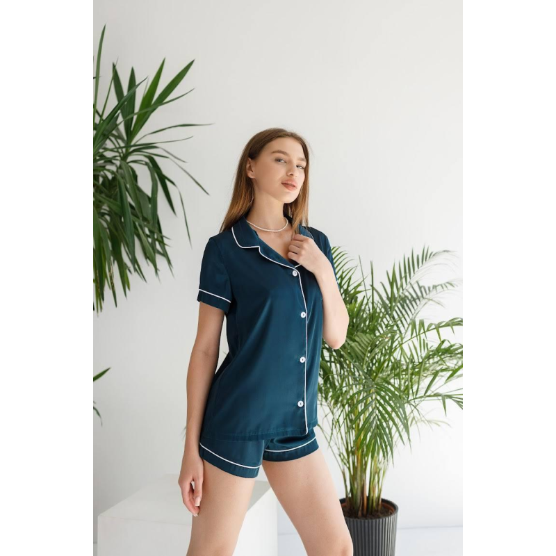 Зелена шовкова піжама з шортами Смарагд б/к, XXL