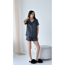Піжама жіноча з шортами шовкова Графіт ч/к, S