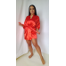 Комплект атласний жіночий халат із піжамою, майка та шорти червоний L