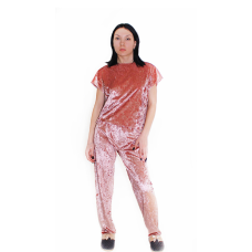 Жіночий домашній костюм, футболка + штани з мармурового велюру Пудра, S