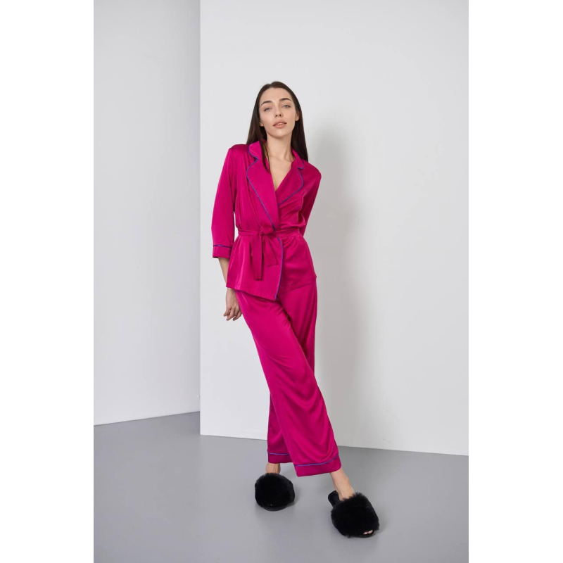 Піжама жіноча шовкова зі штанами Малиновий с/к, XL/2XL
