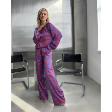 Жіночий шовковий костюм Синій, M