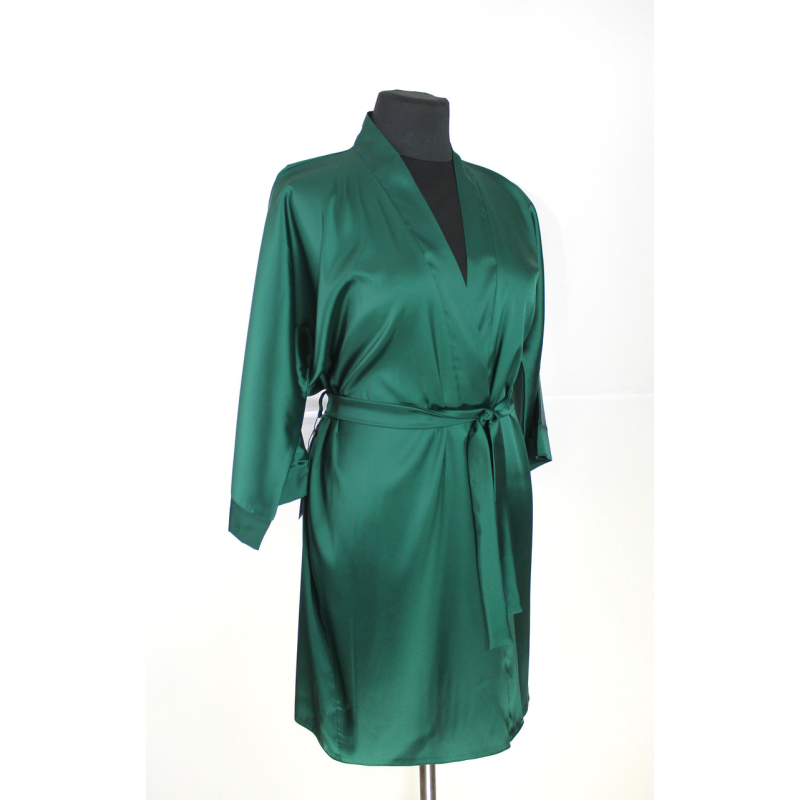 Халат жіночий шовковий під пояс довжина 90см Зелений, 3XL/4XL
