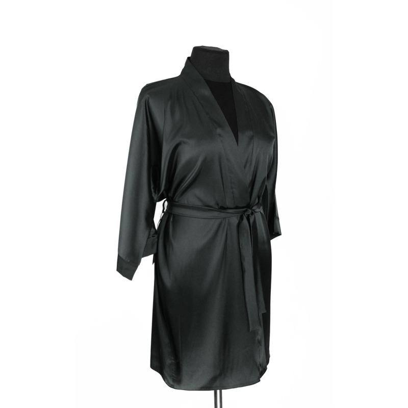 Халат жіночий шовковий під пояс довжина 90см Чорний, XL/2XL