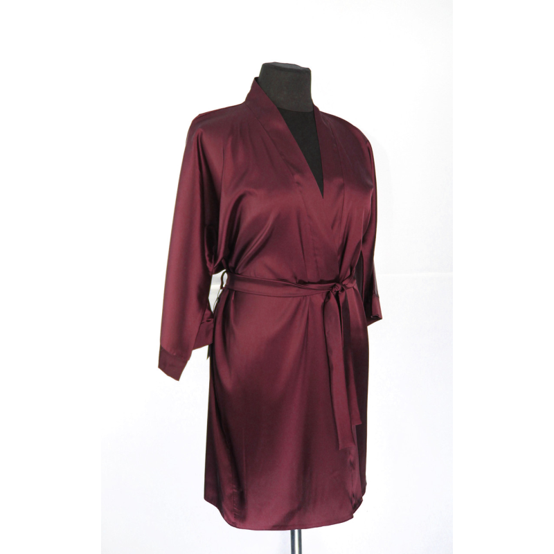 Халат жіночий шовковий під пояс довжина 90см Бордо, XL/2XL