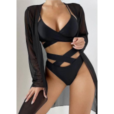 Жіночий купальник трійка з накидкою Чорний M