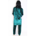 Жіночий домашній костюм, майка + штани з халатиком із мармурового велюру. Зелений, XL