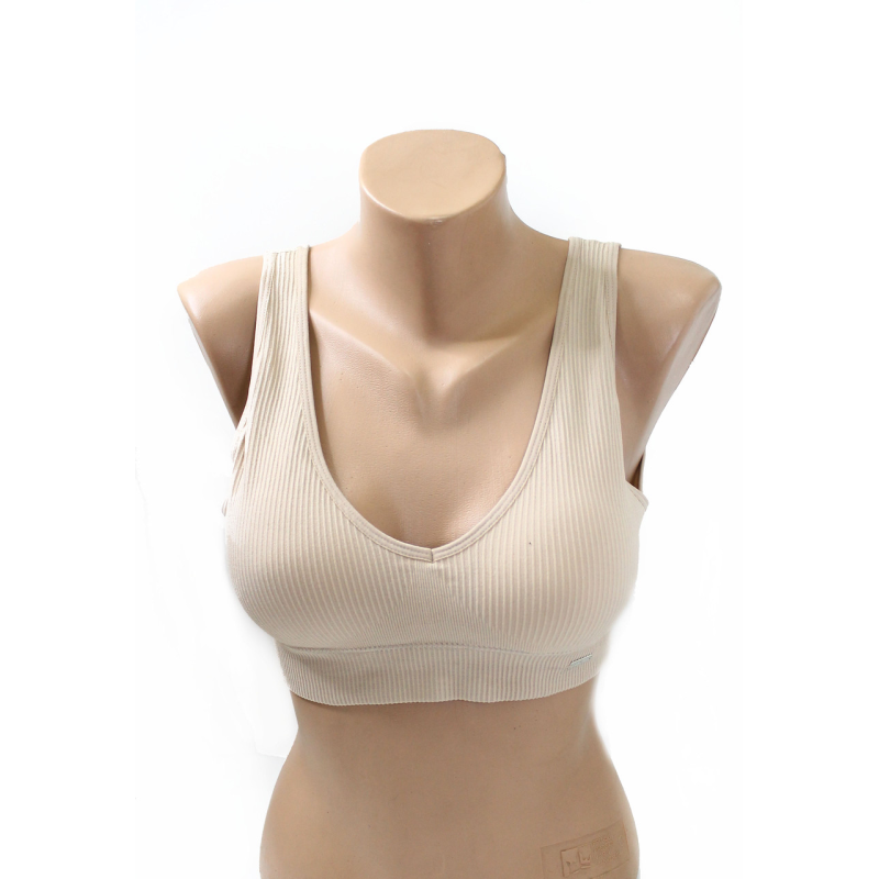 Топ бюстгальтер рубчик з широкою гумкою, Бежевий, 3XL/4XL Топ бюстгальтер рубчик з широкою гумкою, Бежевий, 3XL/4XL