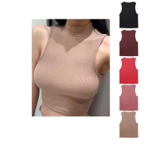 Майка жіноча-топ під горло без рукавів Какао