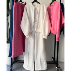 Жіночий костюм-двійка з широкими штанами Білий, 42/44