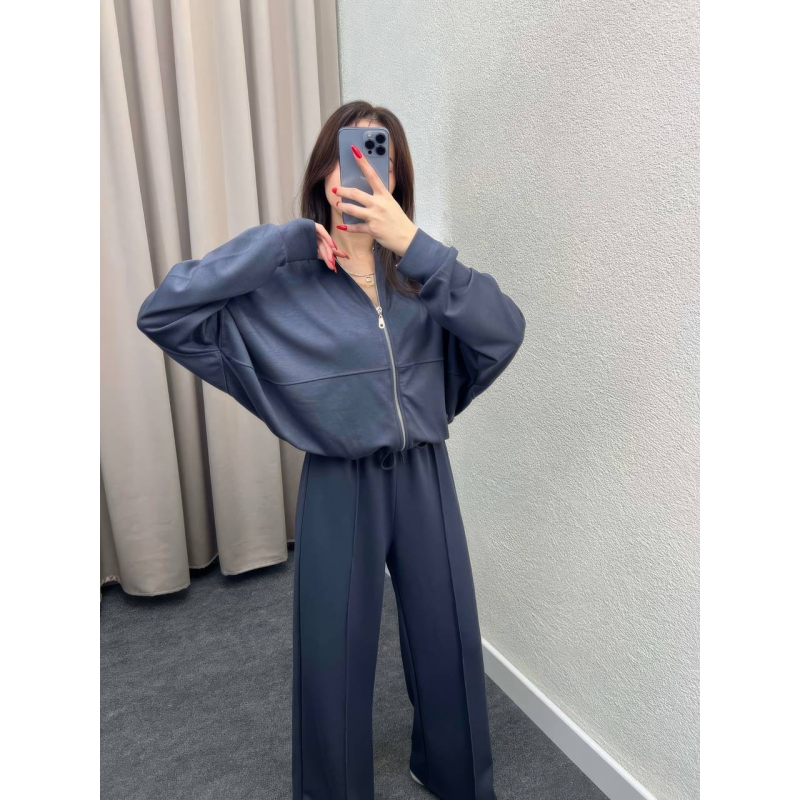 Жіночий костюм-двійка з широкими штанами Графіт 42/44