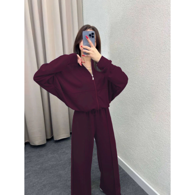 Жіночий костюм-двійка з широкими штанами Бордо, 46/48
