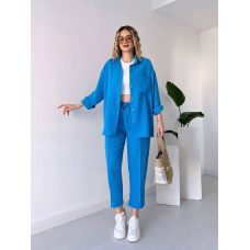 Жіночий літній костюм сорочка зі штанами Блакитний 42/46