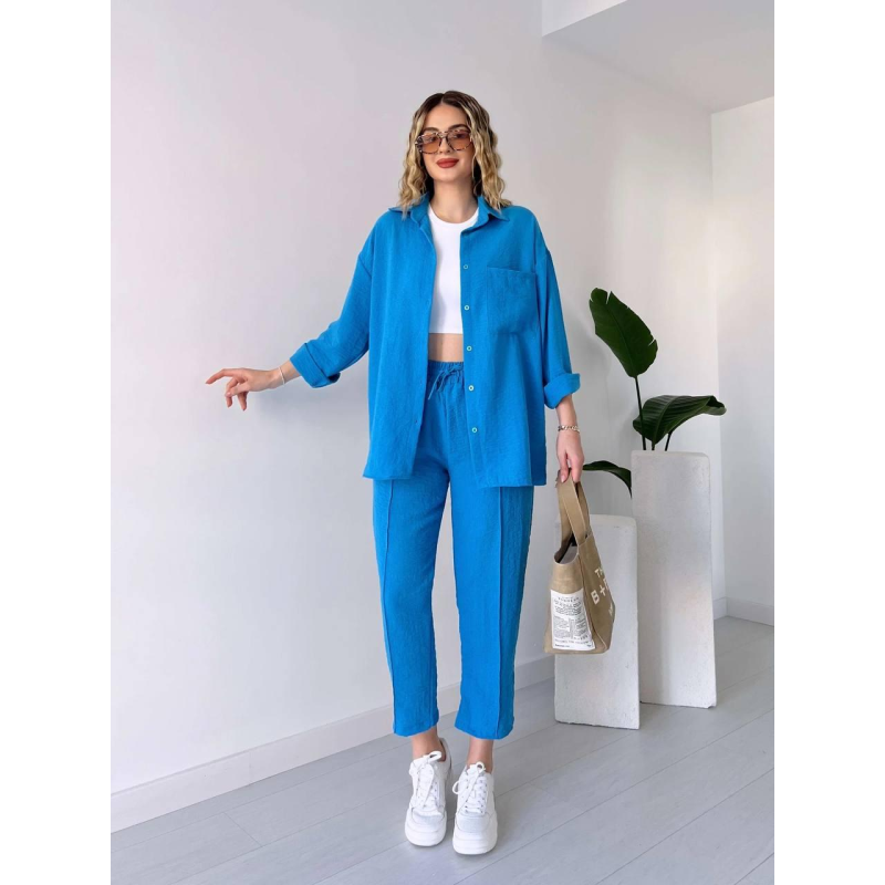 Жіночий літній костюм сорочка зі штанами Блакитний 42/46