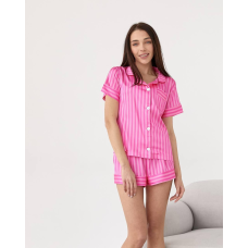 Піжама жіноча з сатину з шортами та сорочкою