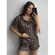 Піжама жіноча з сатину з шортами та сорочкою