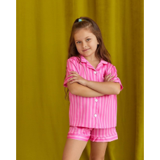 Дитяча піжамка із сатину шорти з сорочкою, Рожева смужка, 134-140