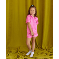 Дитяча піжамка із сатину шорти з сорочкою, Рожева смужка, 146-152