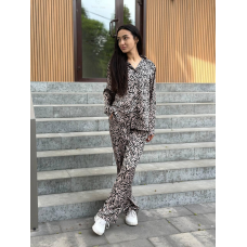 Жіночий шовковий костюм із штанами Беж, M/L