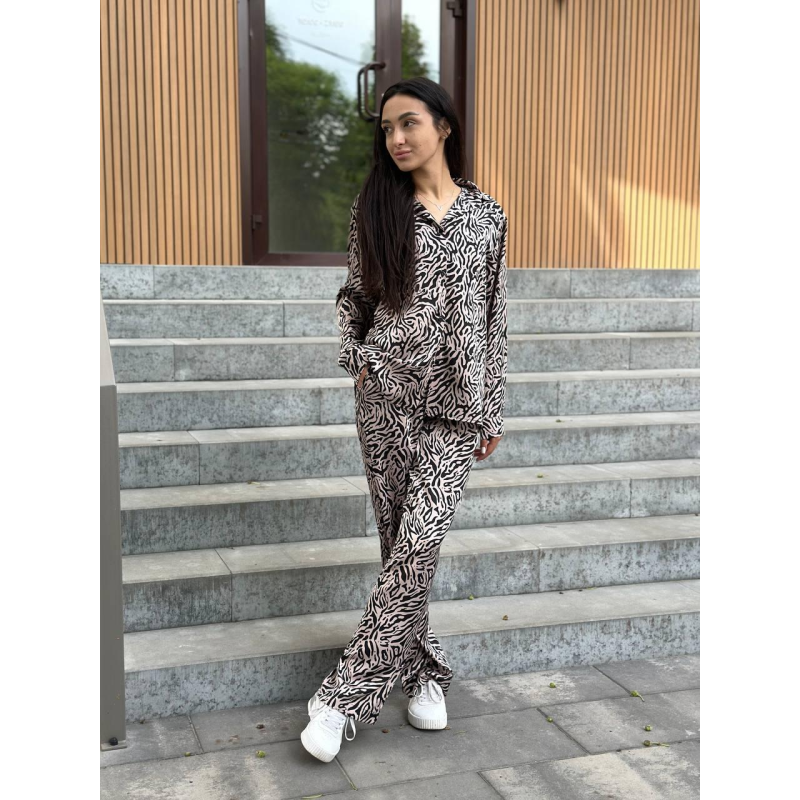 Жіночий шовковий костюм із штанами Беж, M/L