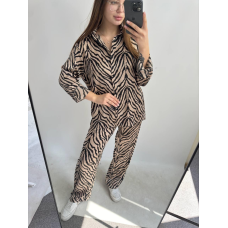 Жіночий шовковий костюм із штанами Беж, Зебра, XS-S