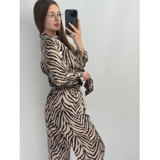 Жіночий шовковий костюм із штанами Беж, Зебра, XL/2XL
