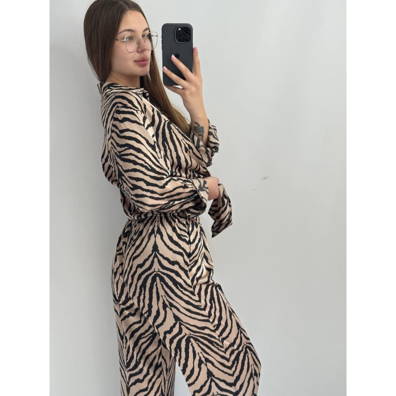 Жіночий шовковий костюм із штанами Беж, Зебра, XL/2XL